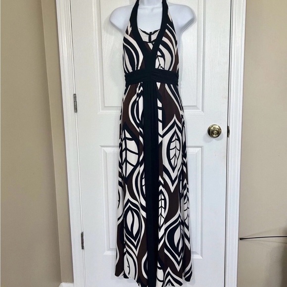 Bisou Bisou Dresses & Skirts - Bisou Bisou By Michelle Bohbot Y2K Halter Maxi Dress Artsy Brown Black Size 8